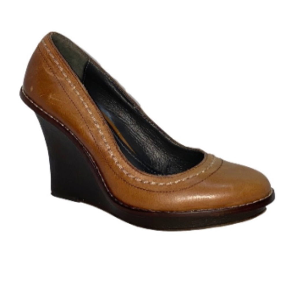 True Religion Light Brown Leather Platform Wedge